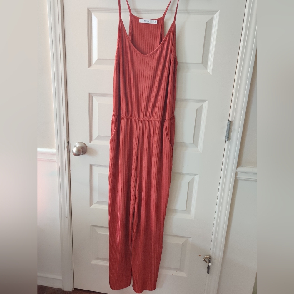 JustFab Ribbed Rust Jumpsuit